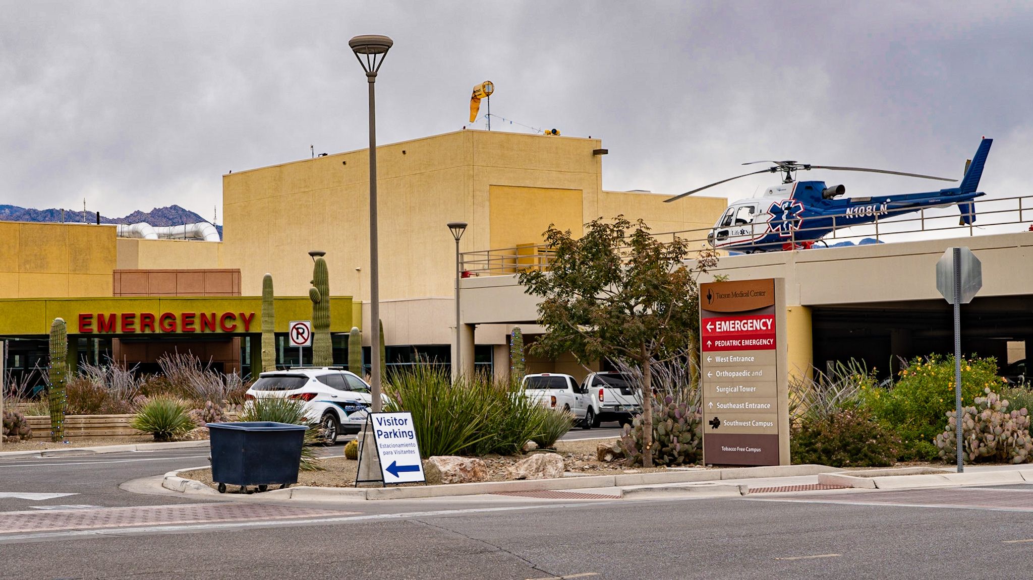 Hospital ER Entrance Hospital Emergency Room Entrance with Helicopter Pad