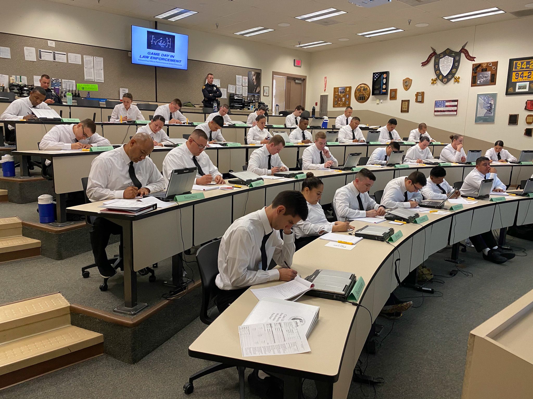 Law Enforcement Students taking a test in a classroom