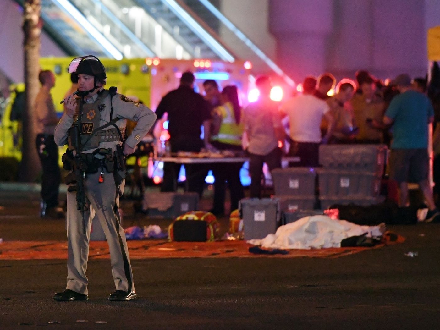 Patrol Supervisor speaking on radio at scene of mass shooting in Las Vegas