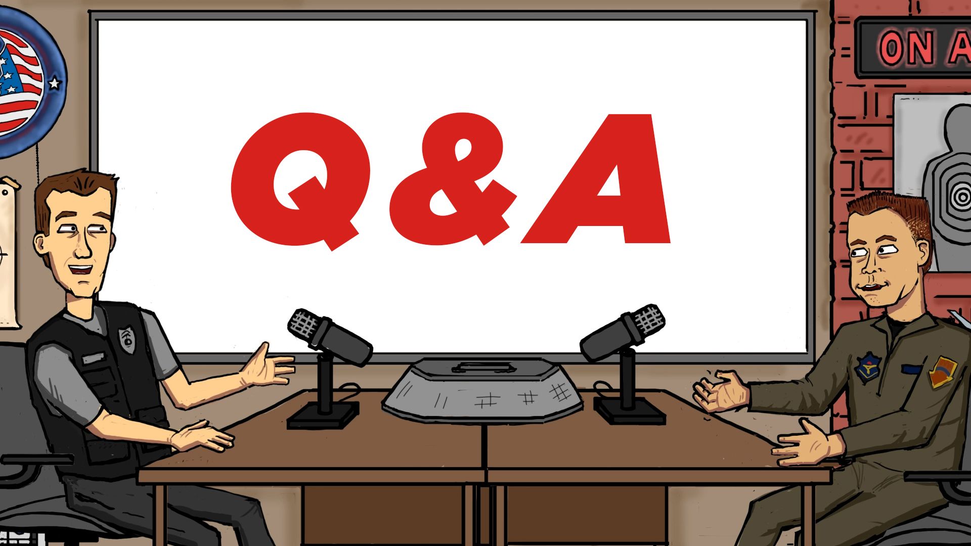 QA Graphic Animations of Jim and Mike our hosts sitting at a table
